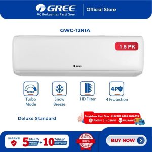 GREE AC DELUXE STANDARD N1A Series - 1,5PK - GWC-12N1A - KOMPRESSOR BLACK DIAMOND FIN - PUTIH